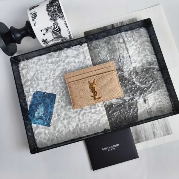 YSL CASSANDRE card case in GRAIN DE POUDRE leather