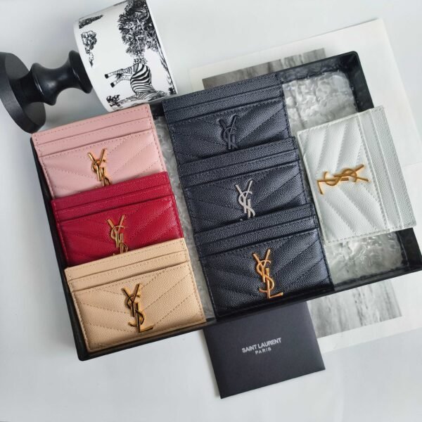 YSL CASSANDRE card case in GRAIN DE POUDRE leather