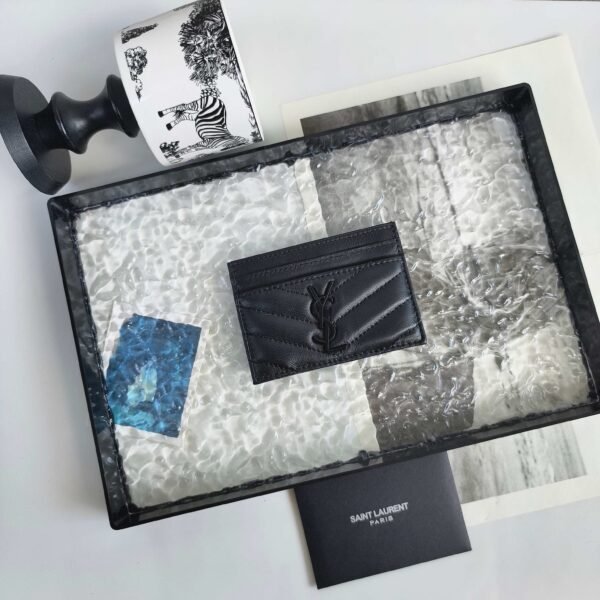 YSL CASSANDRE card case in GRAIN DE POUDRE leather