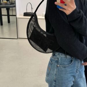 ALAIA ONE PIECE DEMI LUNE BAG IN FISHNET