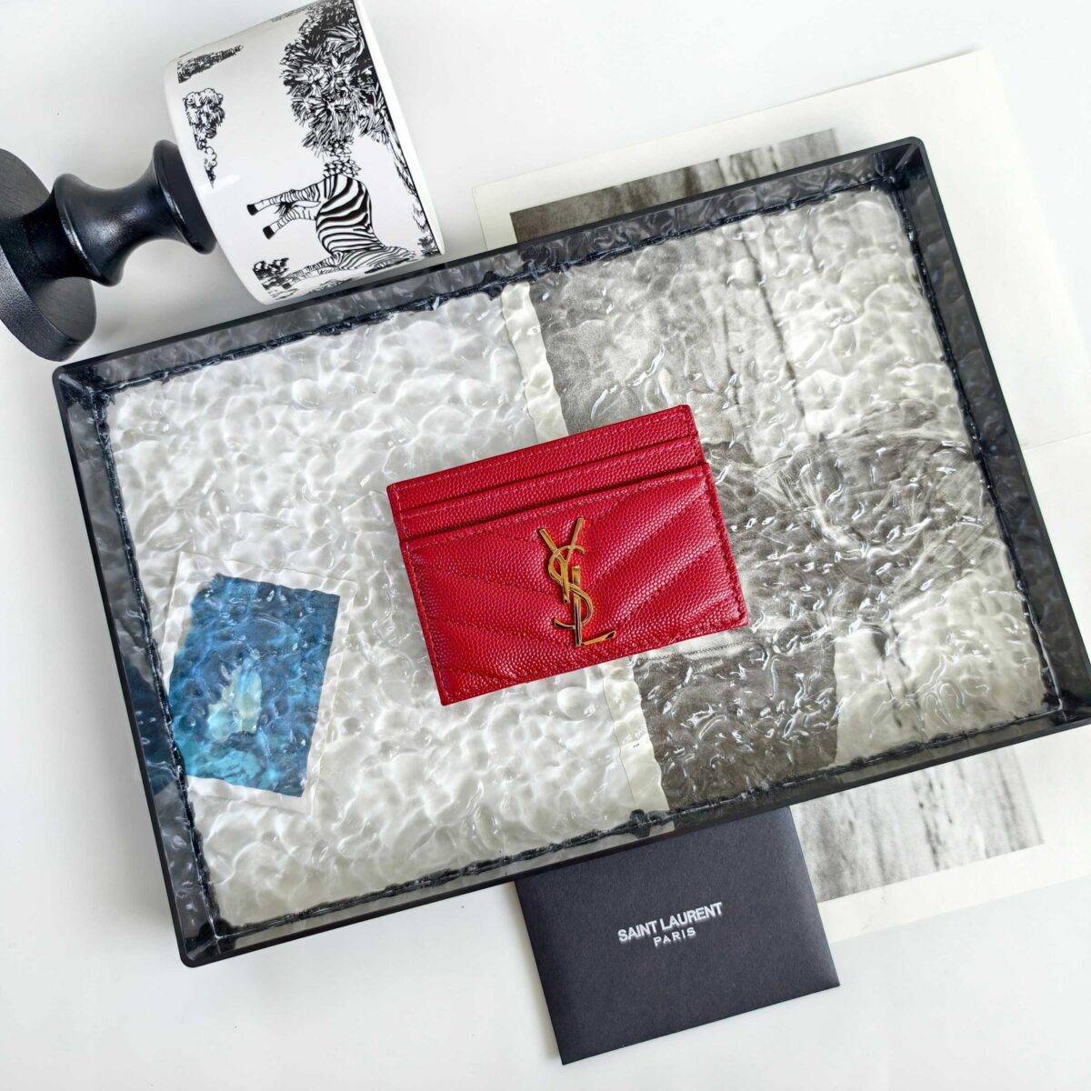 YSL CASSANDRE card case in GRAIN DE POUDRE leather - Image 8